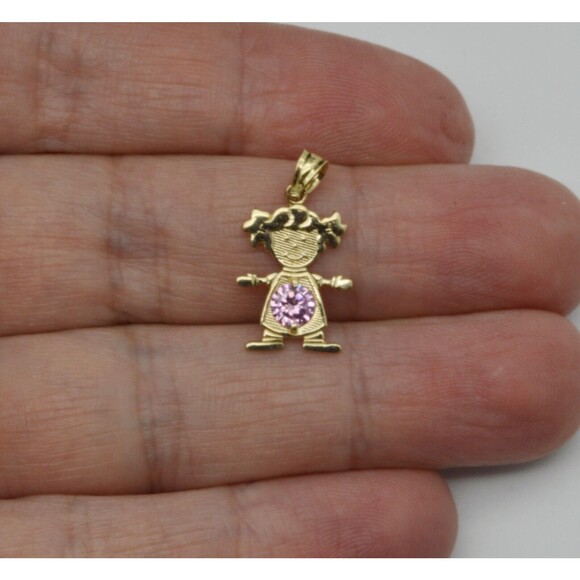 14k solid yellow gold boy or girl Month Birthstone cz Stone charm Necklace - Picture 6 of 10